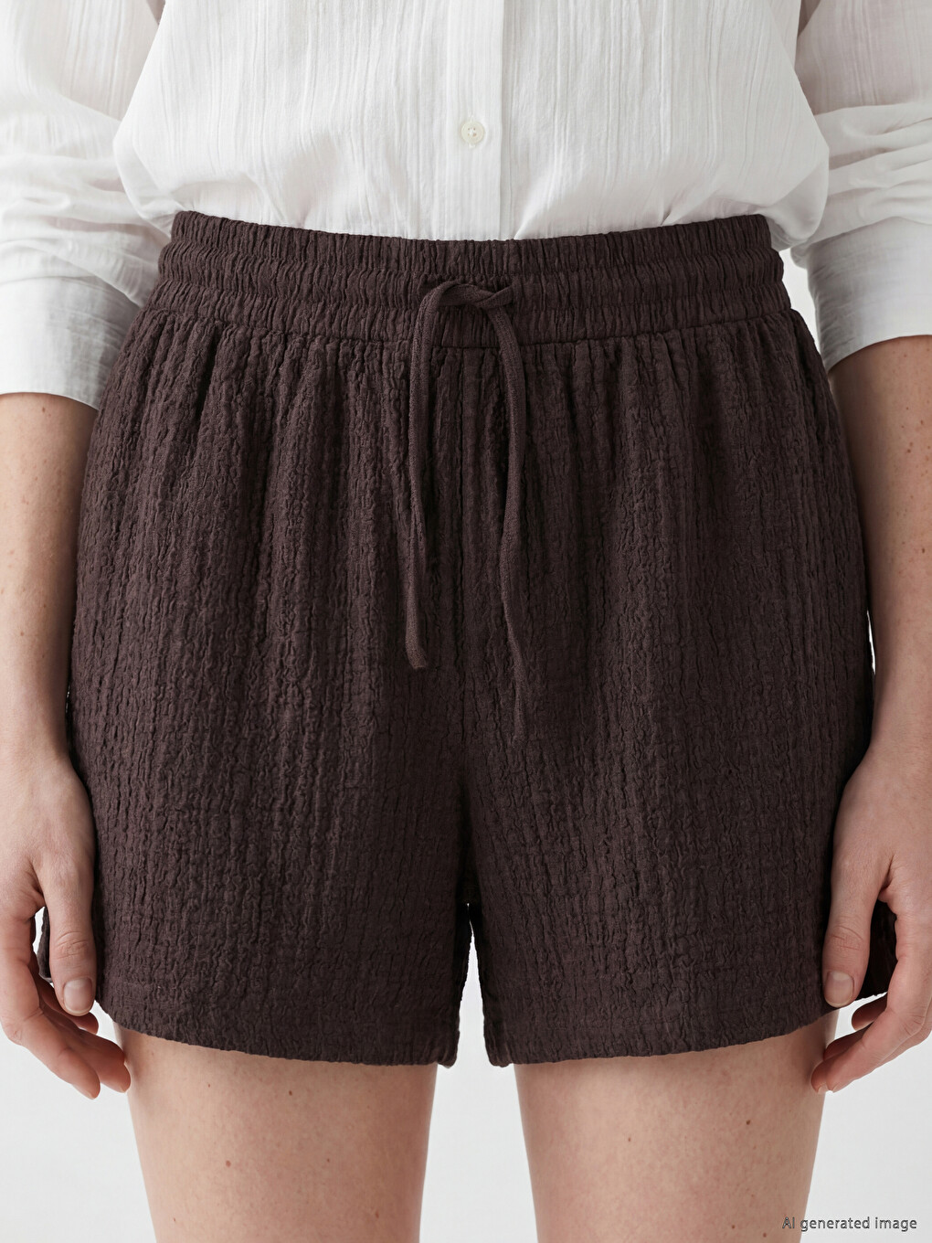 Elastic Waist Textured Women's Shorts-2