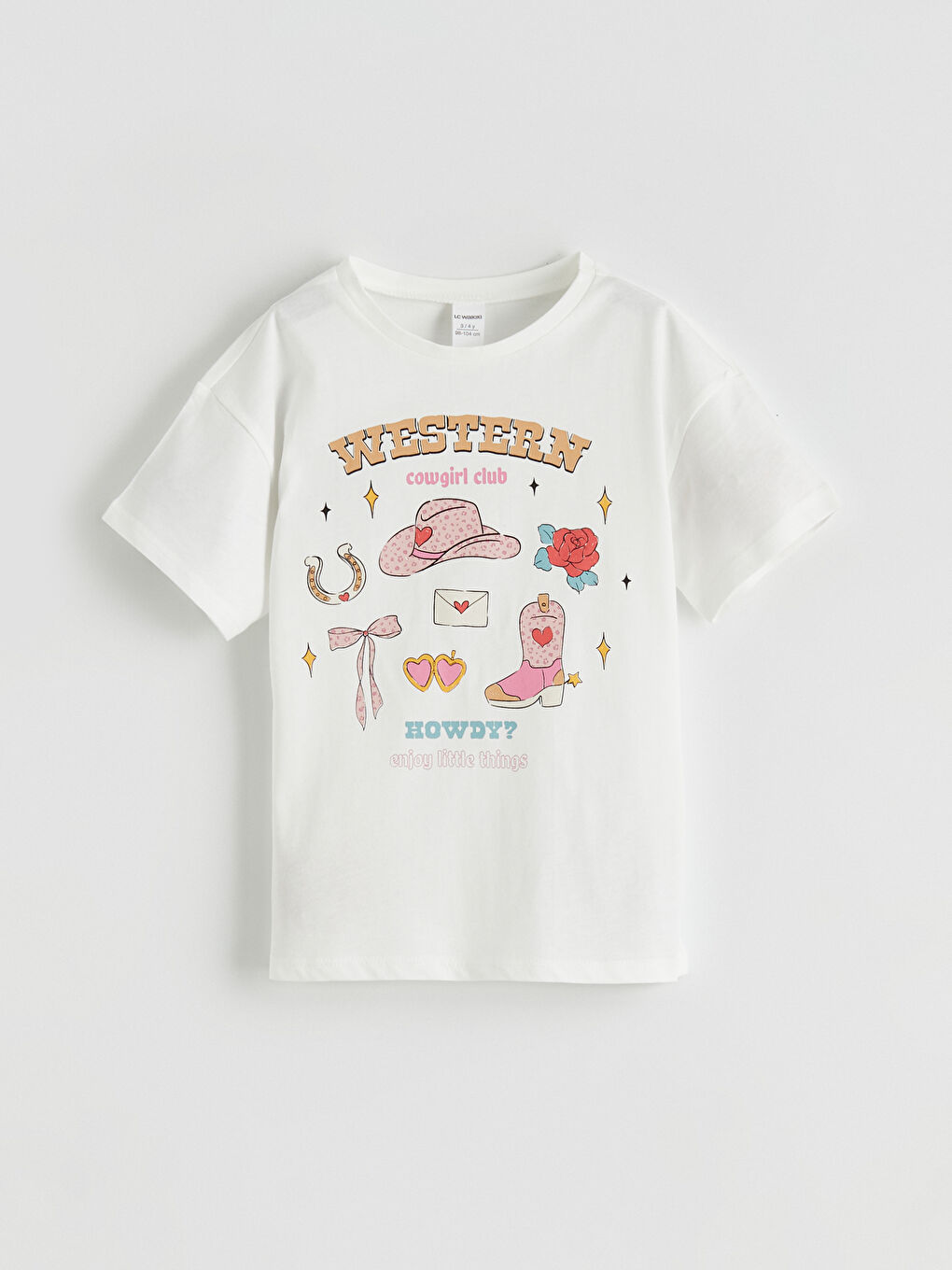 Ekru Baskılı Kız Çocuk Tişört
