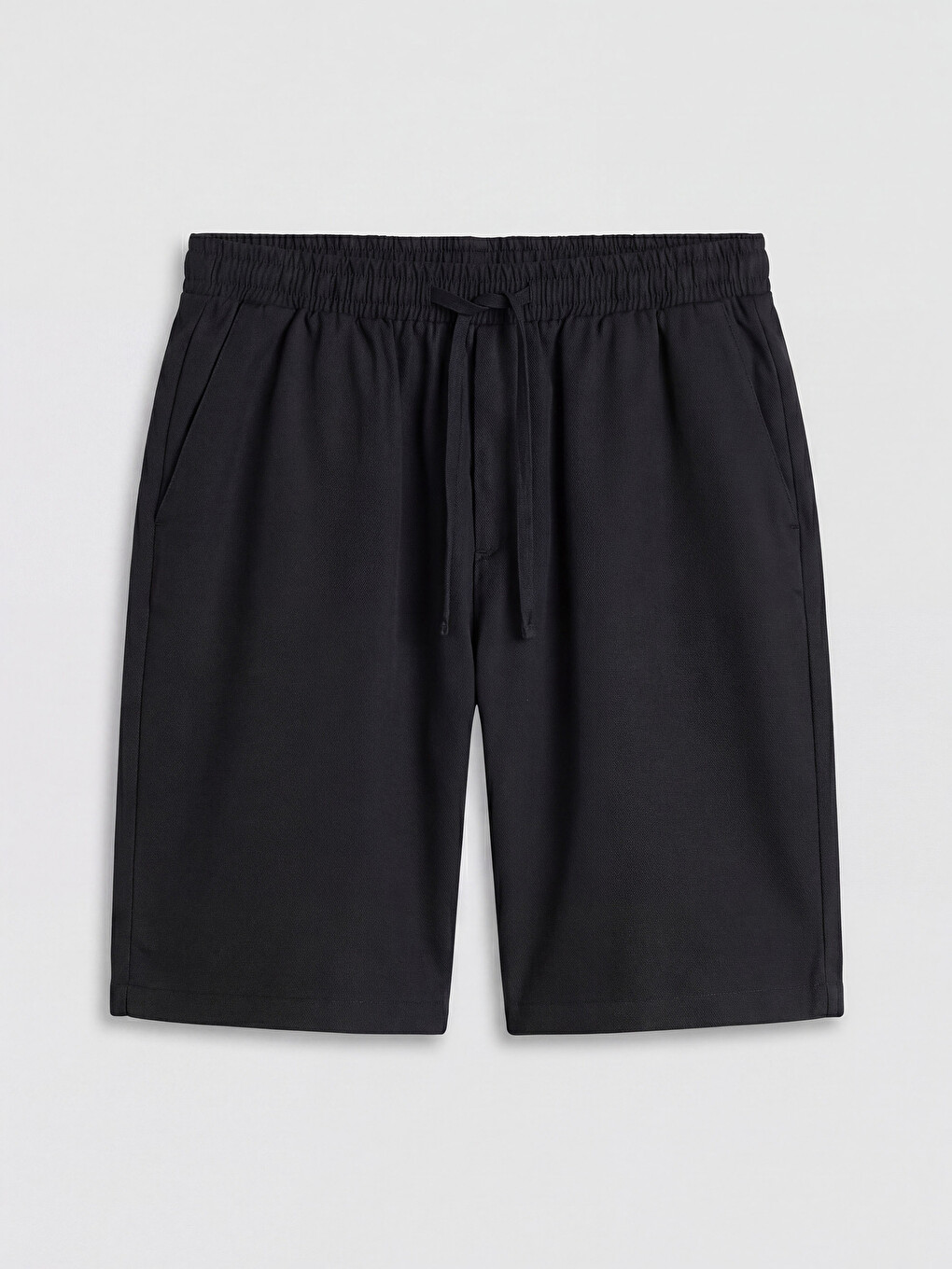 Siyah Regular Fit Keten Görünümlü Erkek Şort-2