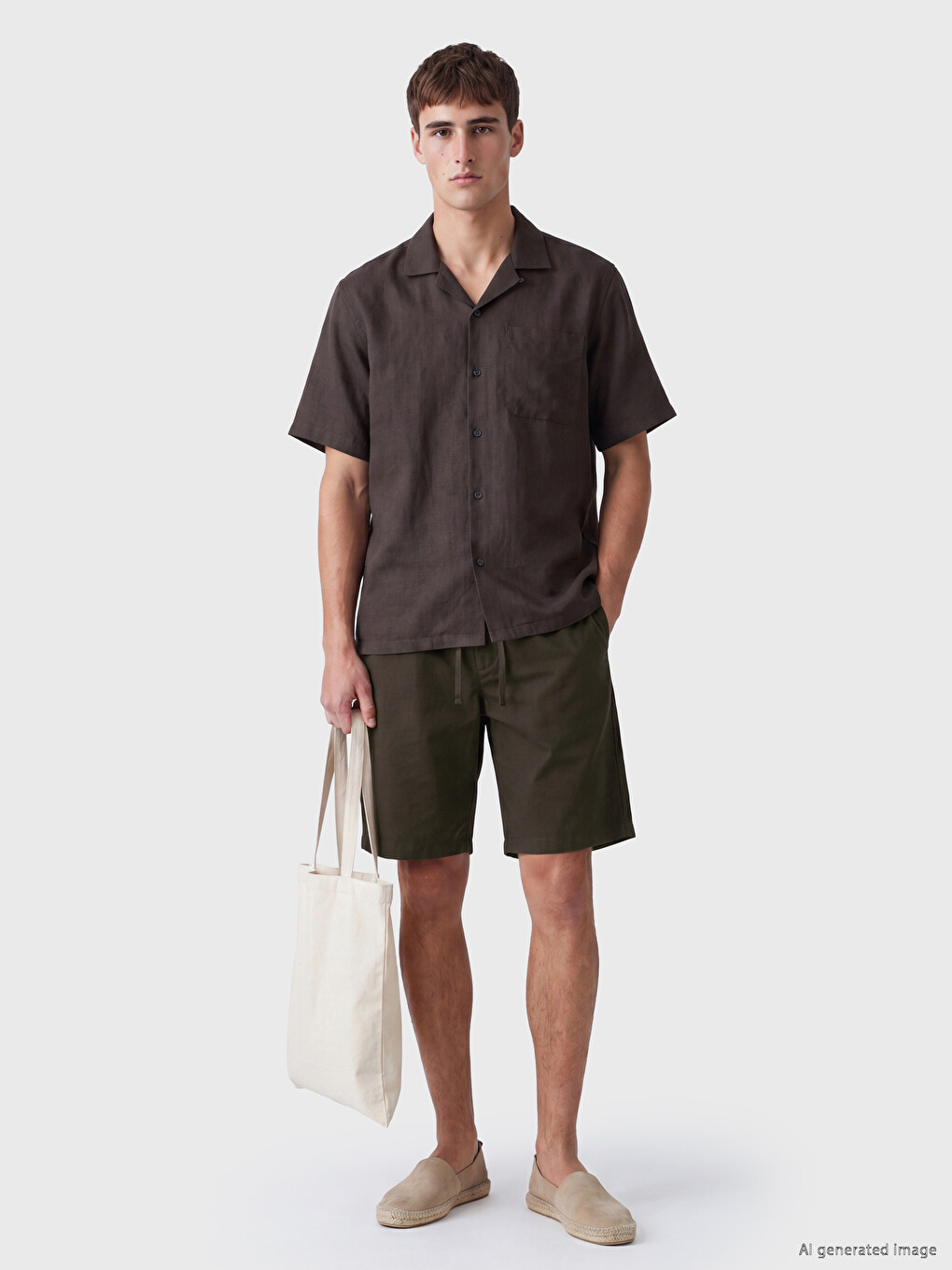 Regular Fit Linen Look Men's Shorts-2
