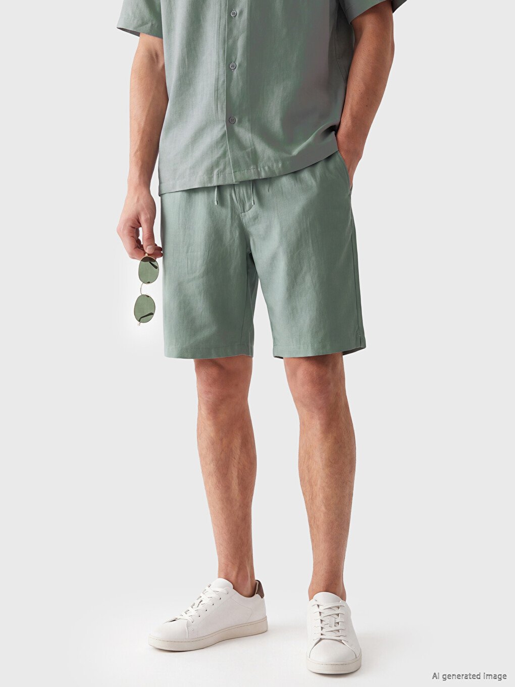 Regular Fit Linen Look Men's Shorts-1