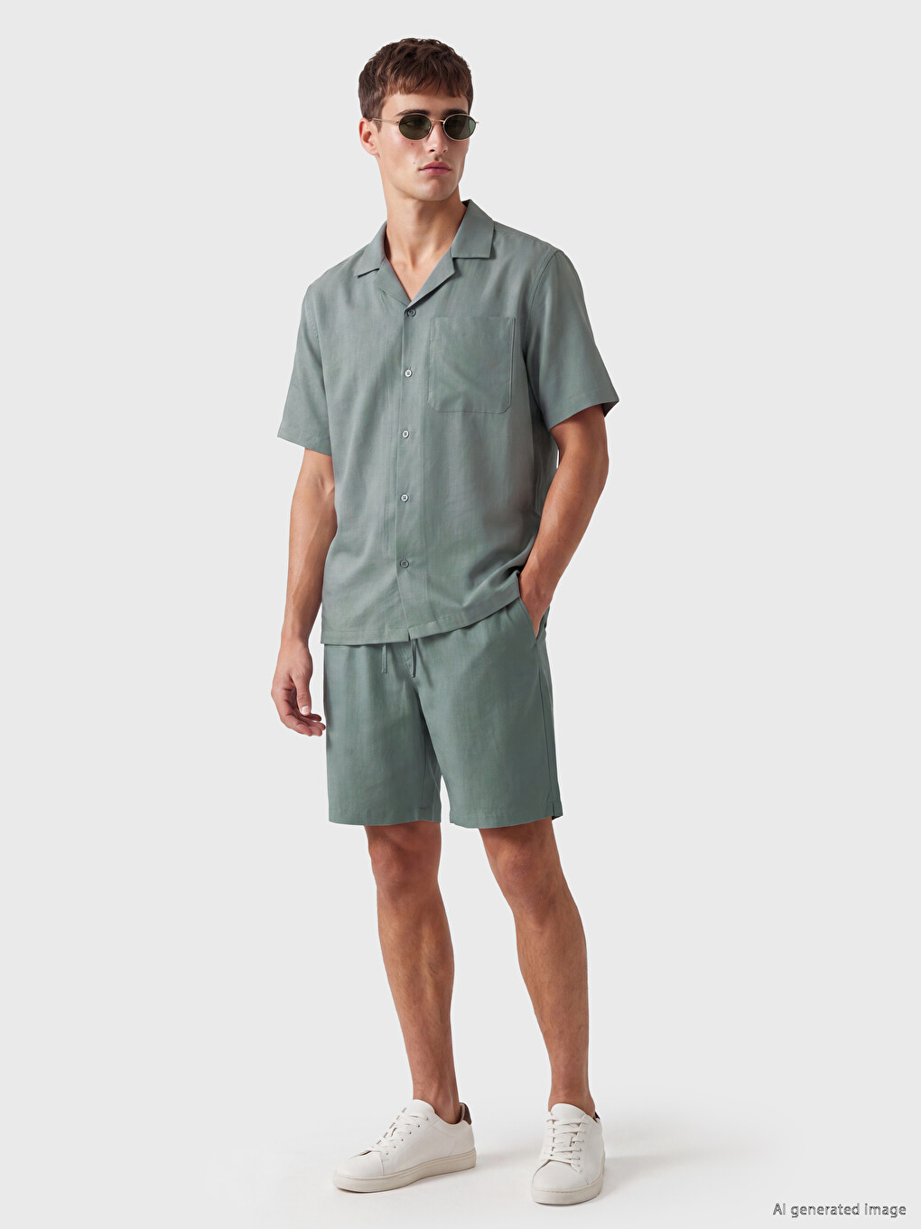 Regular Fit Linen Look Men's Shorts-2