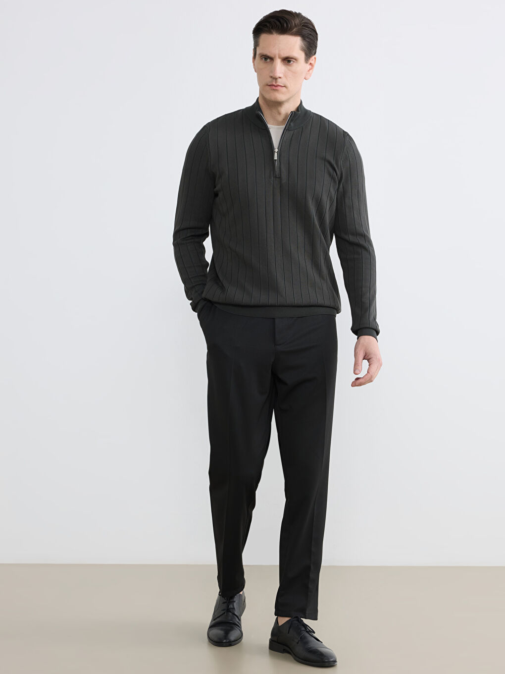 Antrasit Dik Yaka Triko Erkek Kazak-1