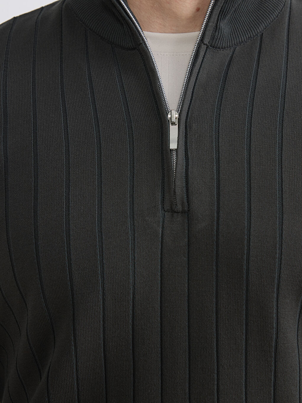 Antrasit Dik Yaka Triko Erkek Kazak-2