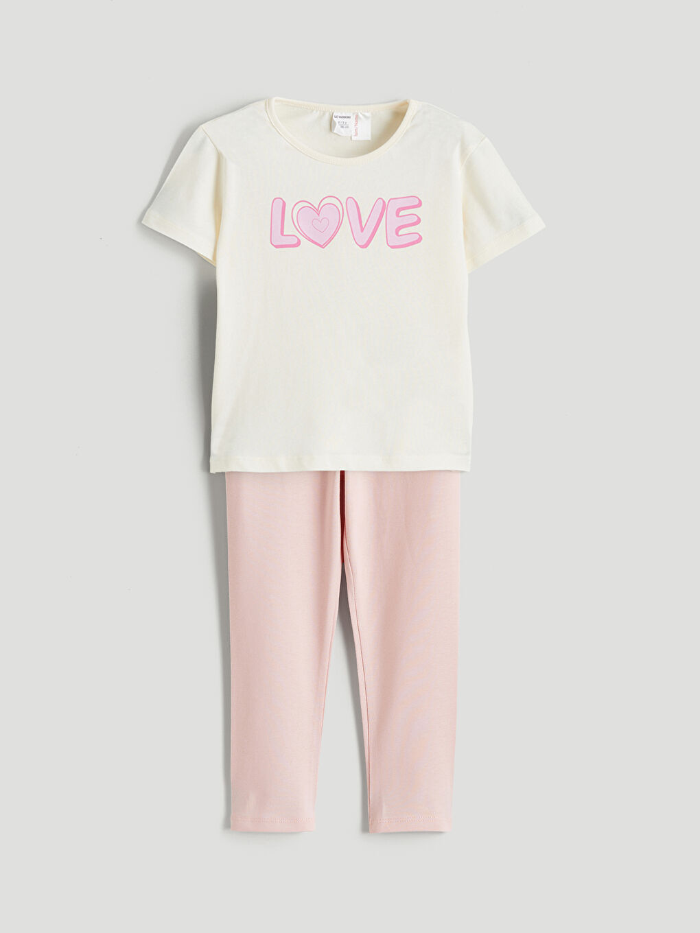 Ekru Baskılı Kız Çocuk Tişört ve Tayt