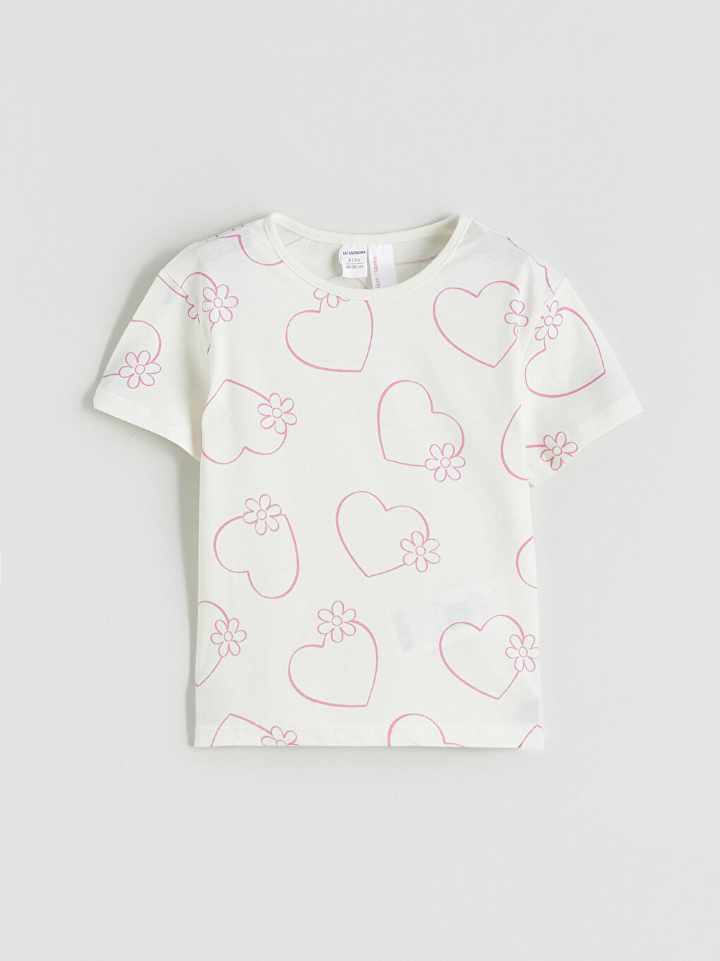 Ekru Kalp Baskılı Kız Çocuk Tişört ve Tayt-1