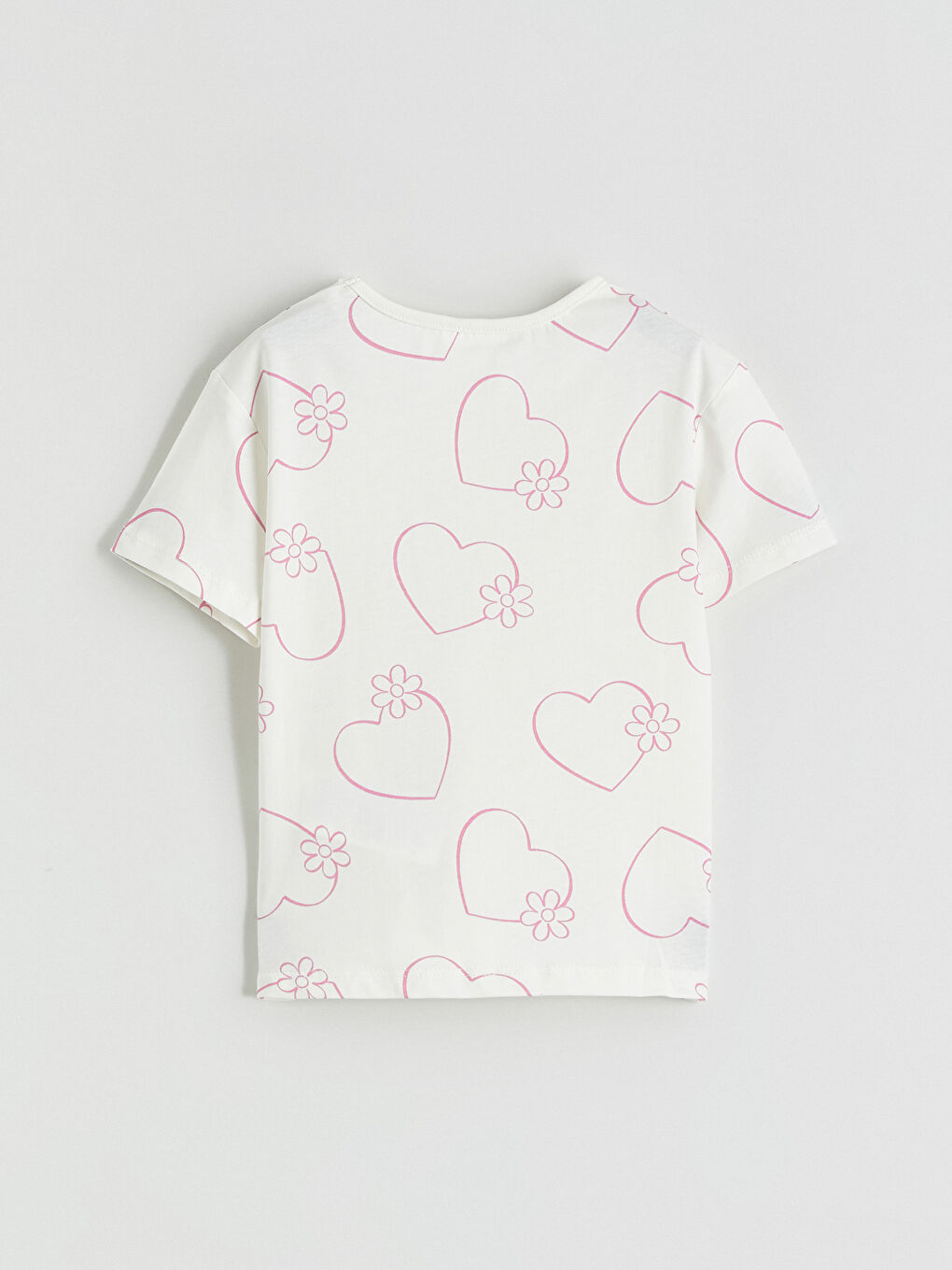 Ekru Kalp Baskılı Kız Çocuk Tişört ve Tayt-3