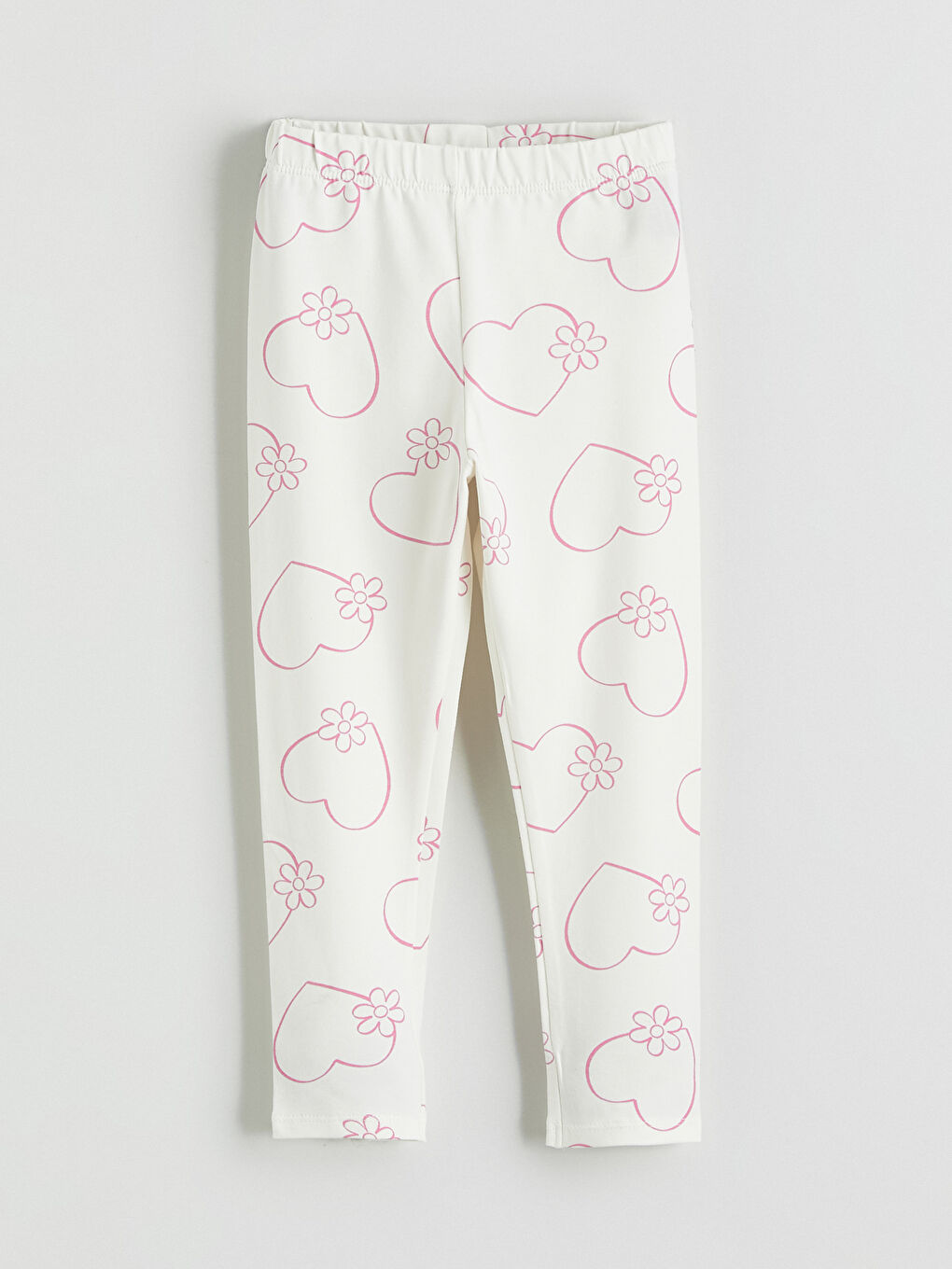 Ekru Kalp Baskılı Kız Çocuk Tişört ve Tayt-4