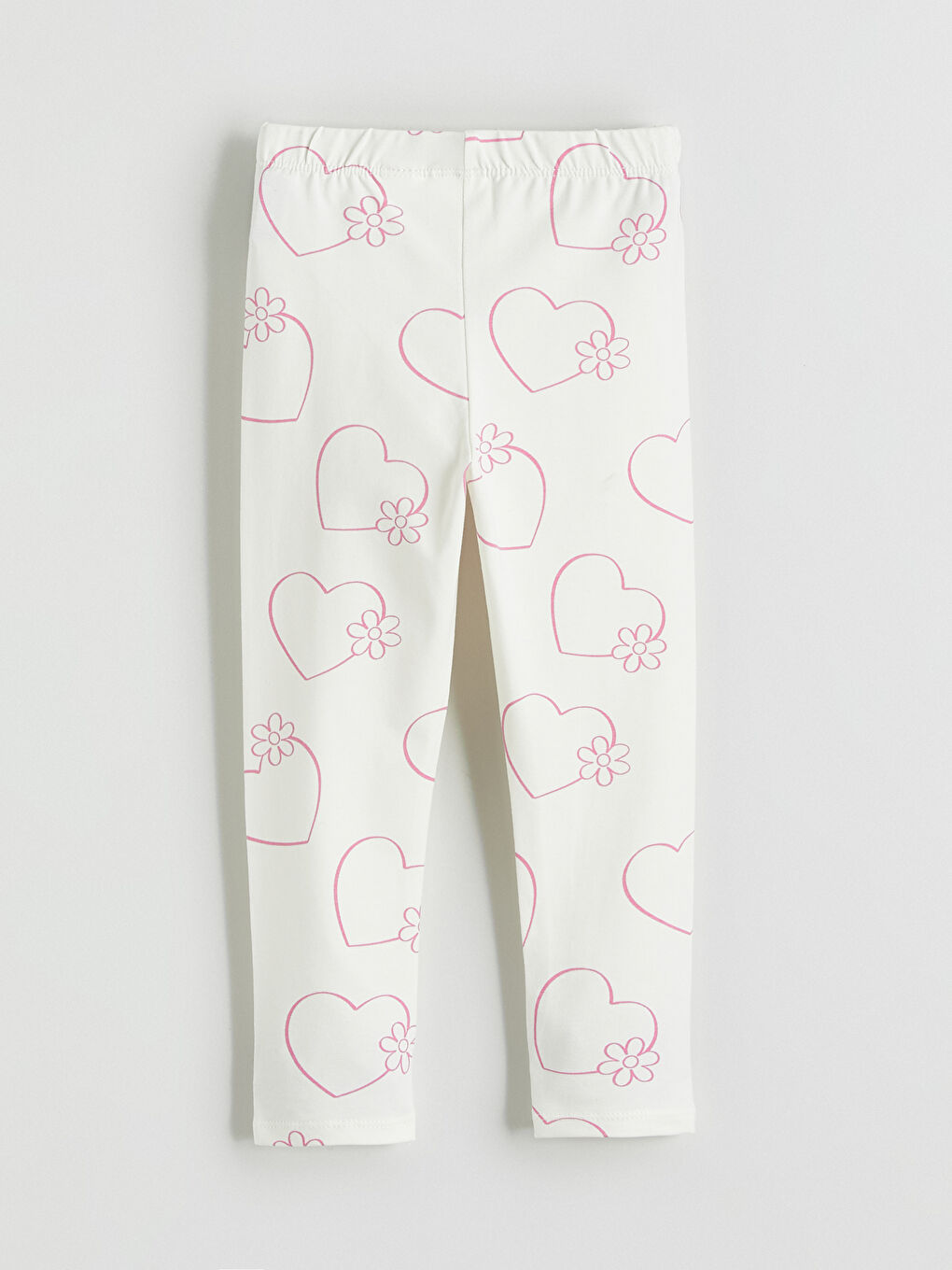 Ekru Kalp Baskılı Kız Çocuk Tişört ve Tayt-6