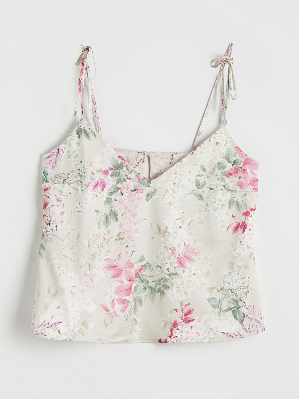 Ekru Çiçekli Kadın Şortlu Pijama Takımı-1