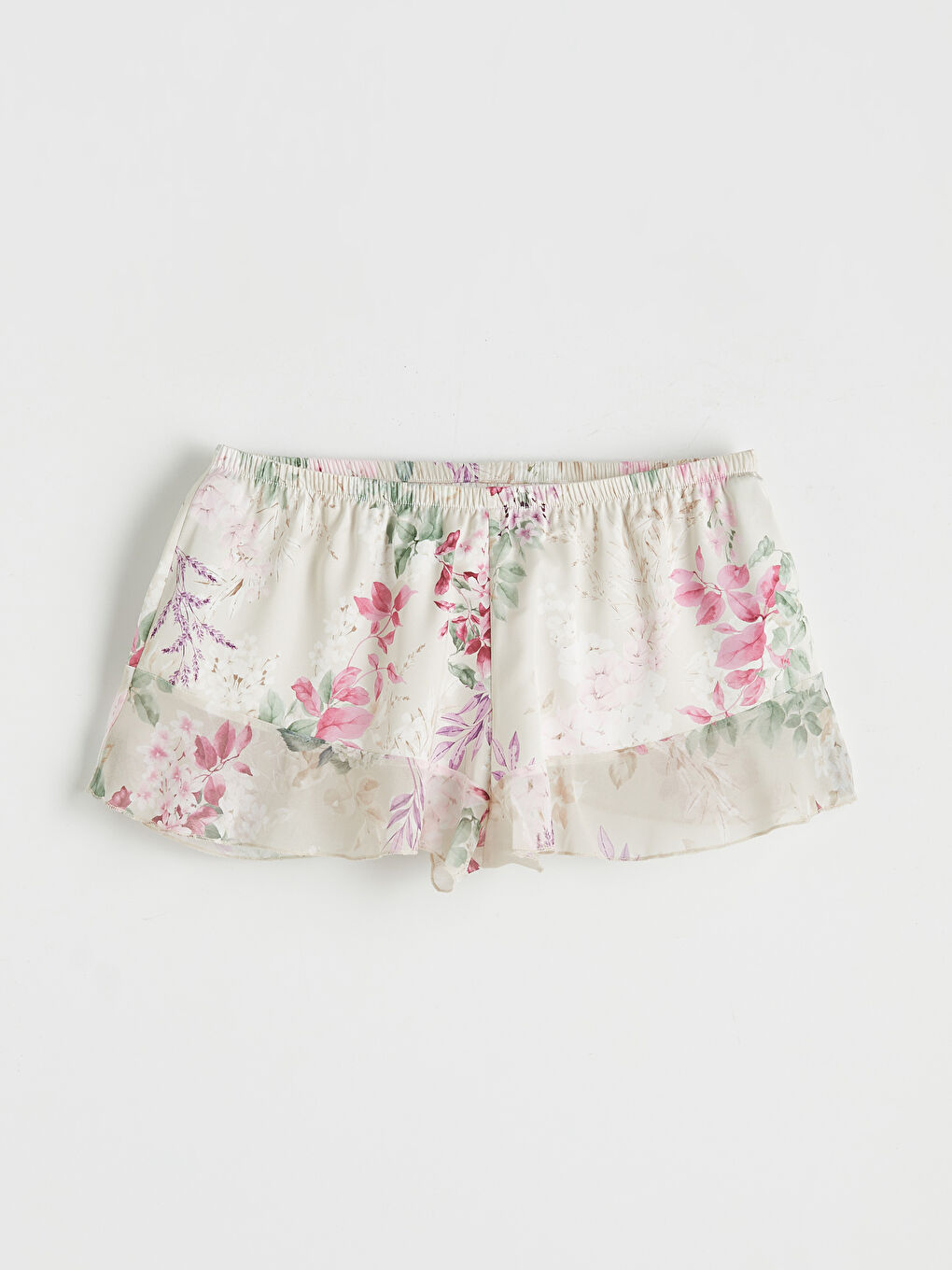 Ekru Çiçekli Kadın Şortlu Pijama Takımı-2