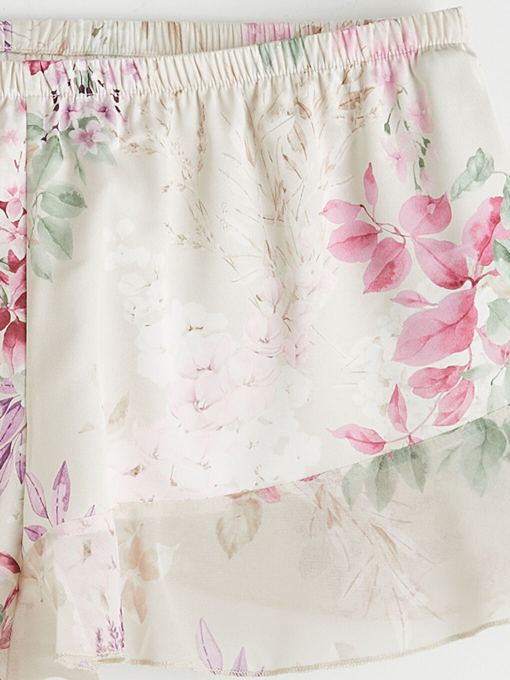 Ekru Çiçekli Kadın Şortlu Pijama Takımı-4