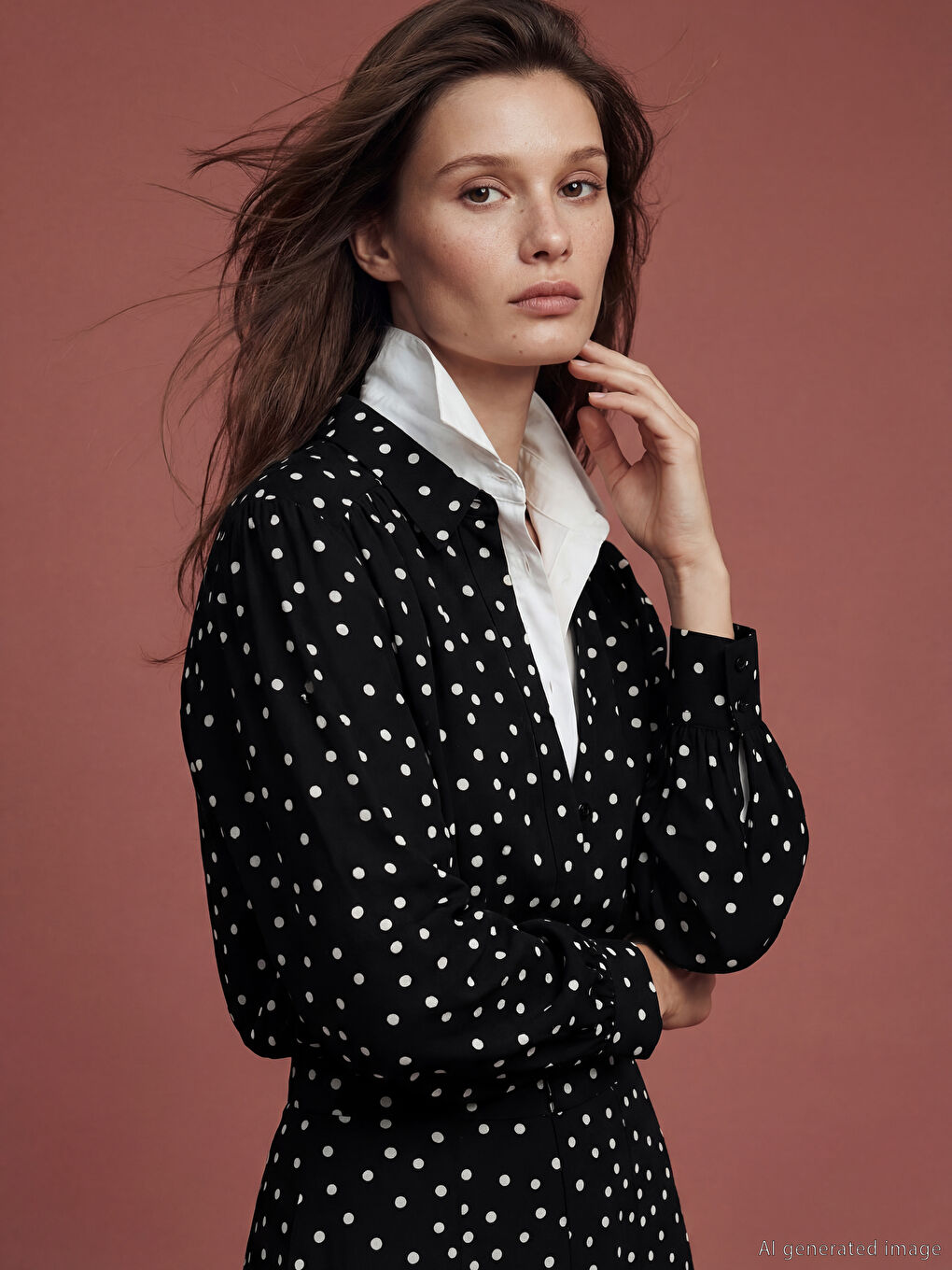 Siyah Puantiyeli Poplin Kadın Gömlek-1