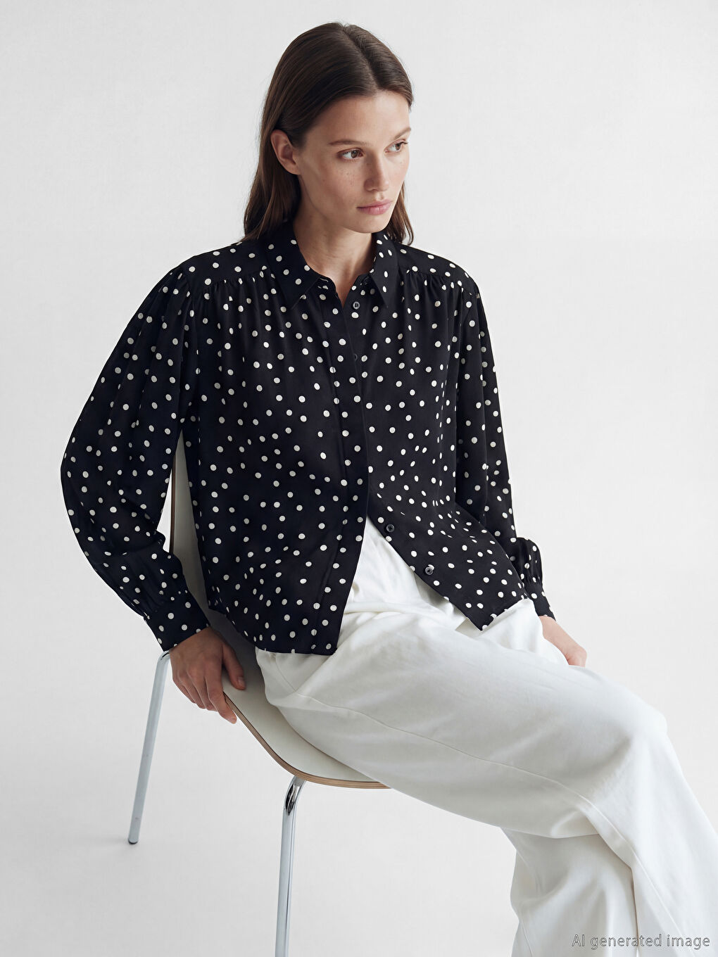 Siyah Puantiyeli Poplin Kadın Gömlek-2