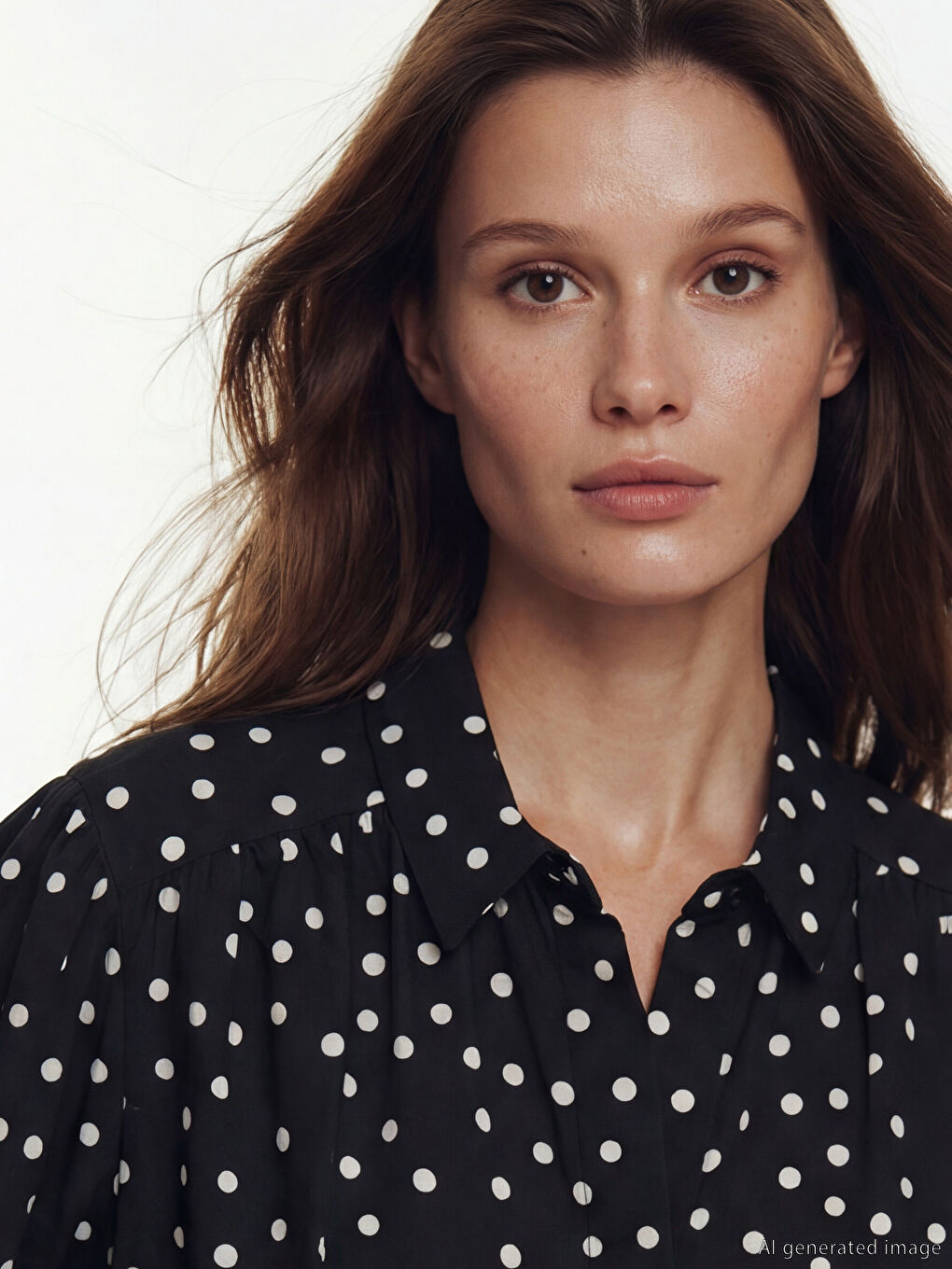 Siyah Puantiyeli Poplin Kadın Gömlek-6