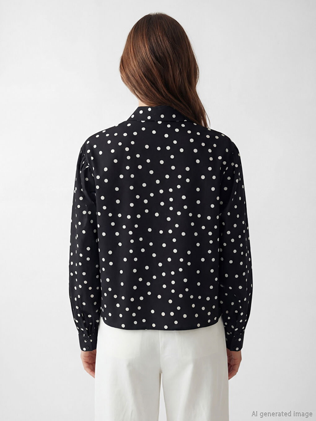 Siyah Puantiyeli Poplin Kadın Gömlek-7