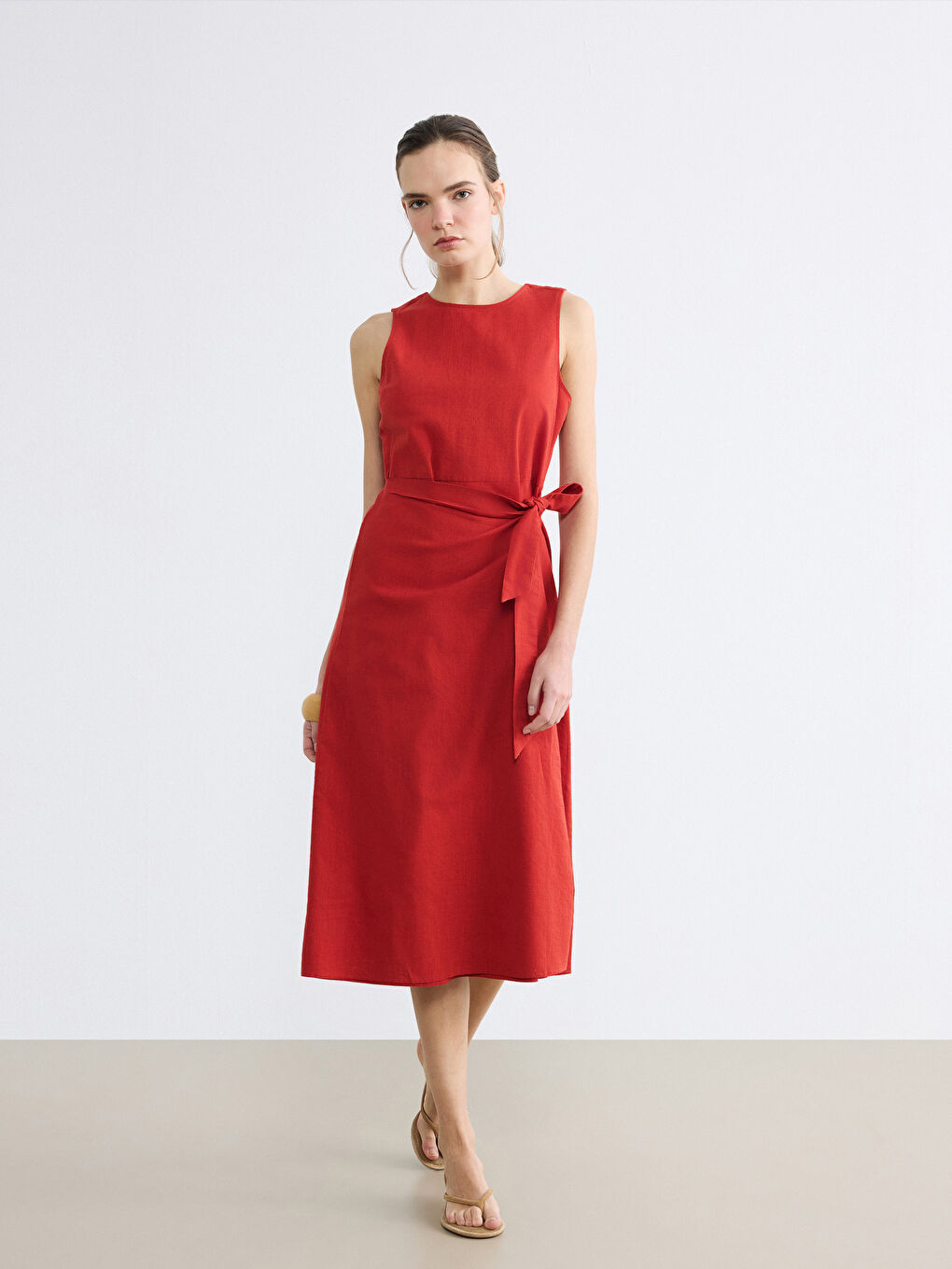 Crew Neck Waisted Dress-1