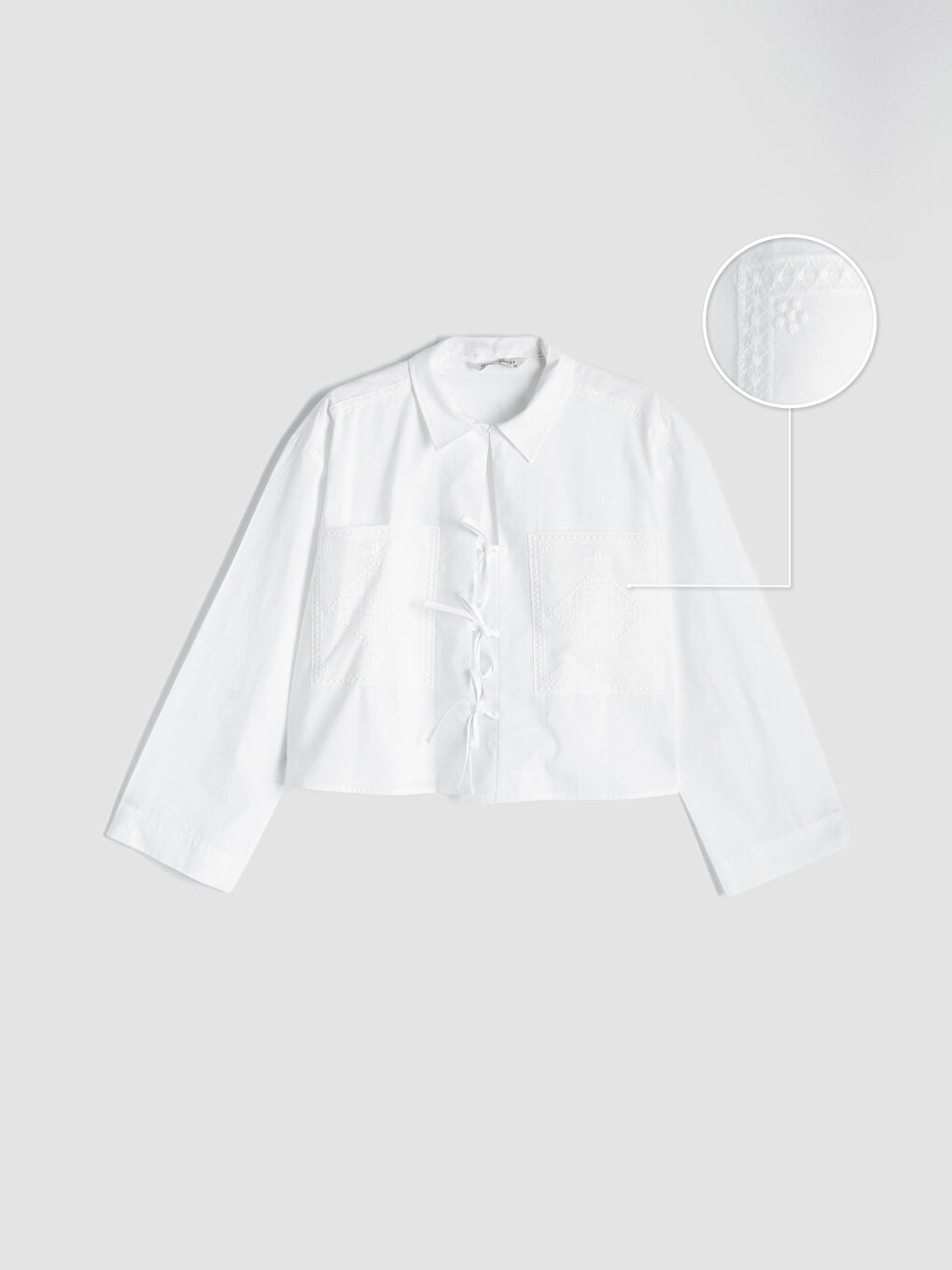 Ekru Nakışlı Poplin Kadın Gömlek