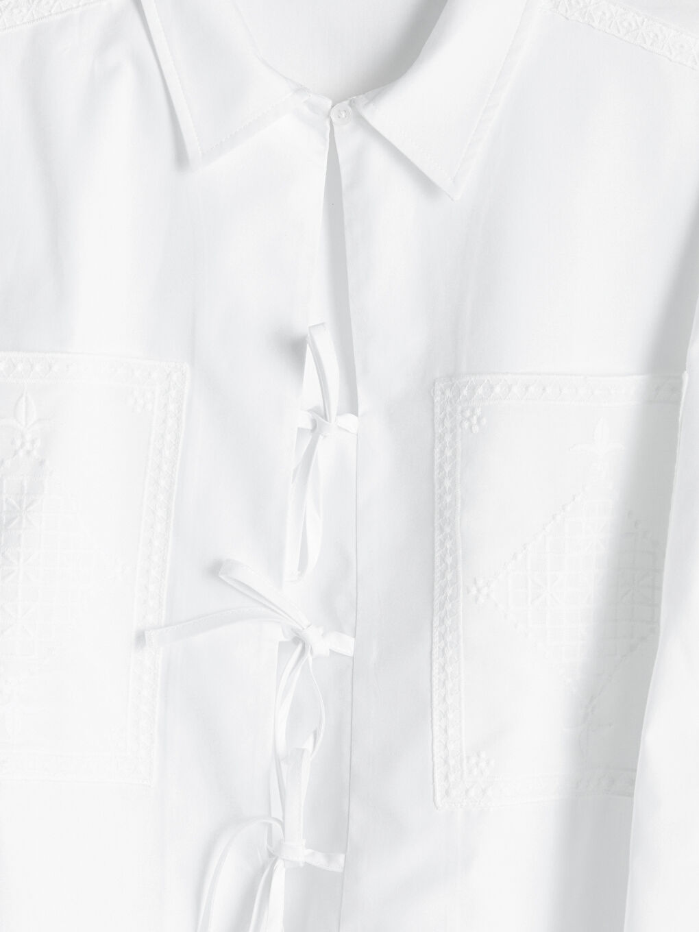 Ekru Nakışlı Poplin Kadın Gömlek-1