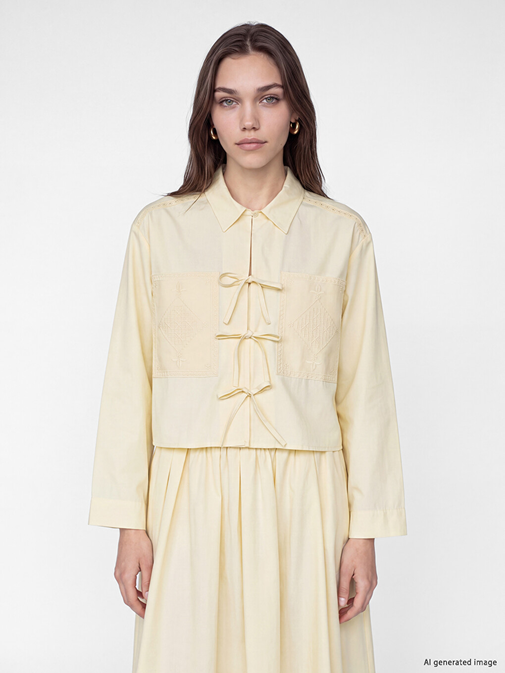 Front Tie Embroidered Women's Shirt