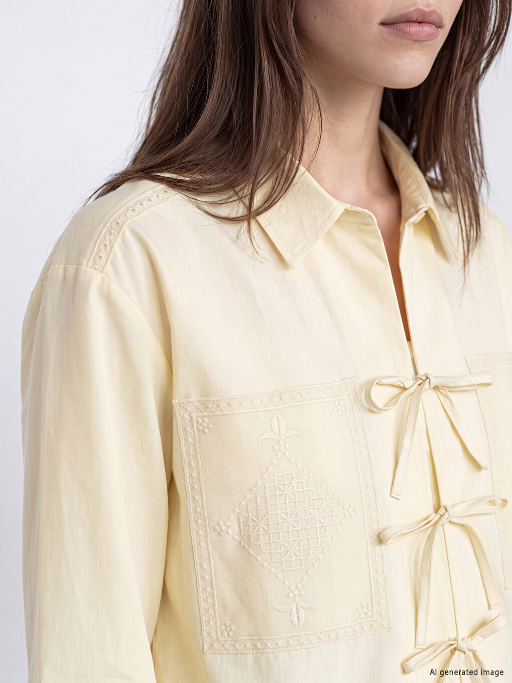 Front Tie Embroidered Women's Shirt-2