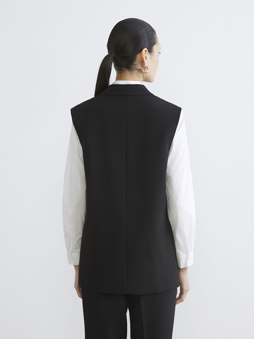Siyah Kruvaze Yaka Kadın Klasik Yelek-3