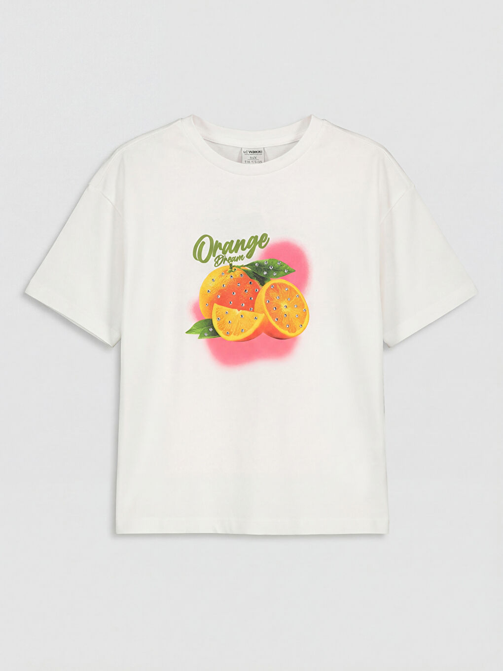 Ekru Bisiklet Yaka Baskılı Kız Çocuk Tişört