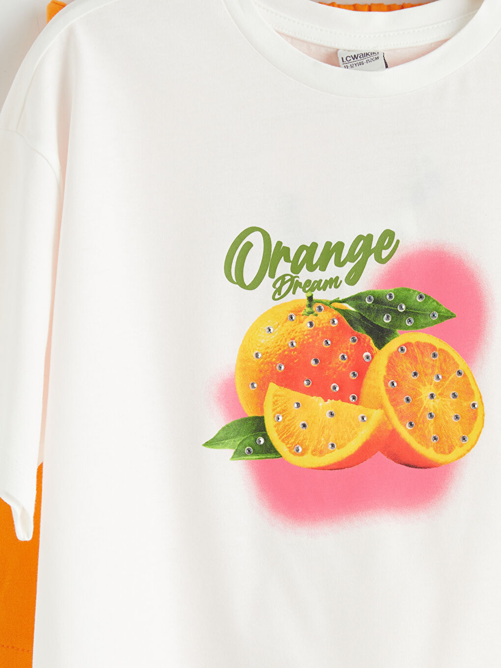 Ekru Bisiklet Yaka Baskılı Kız Çocuk Tişört-2