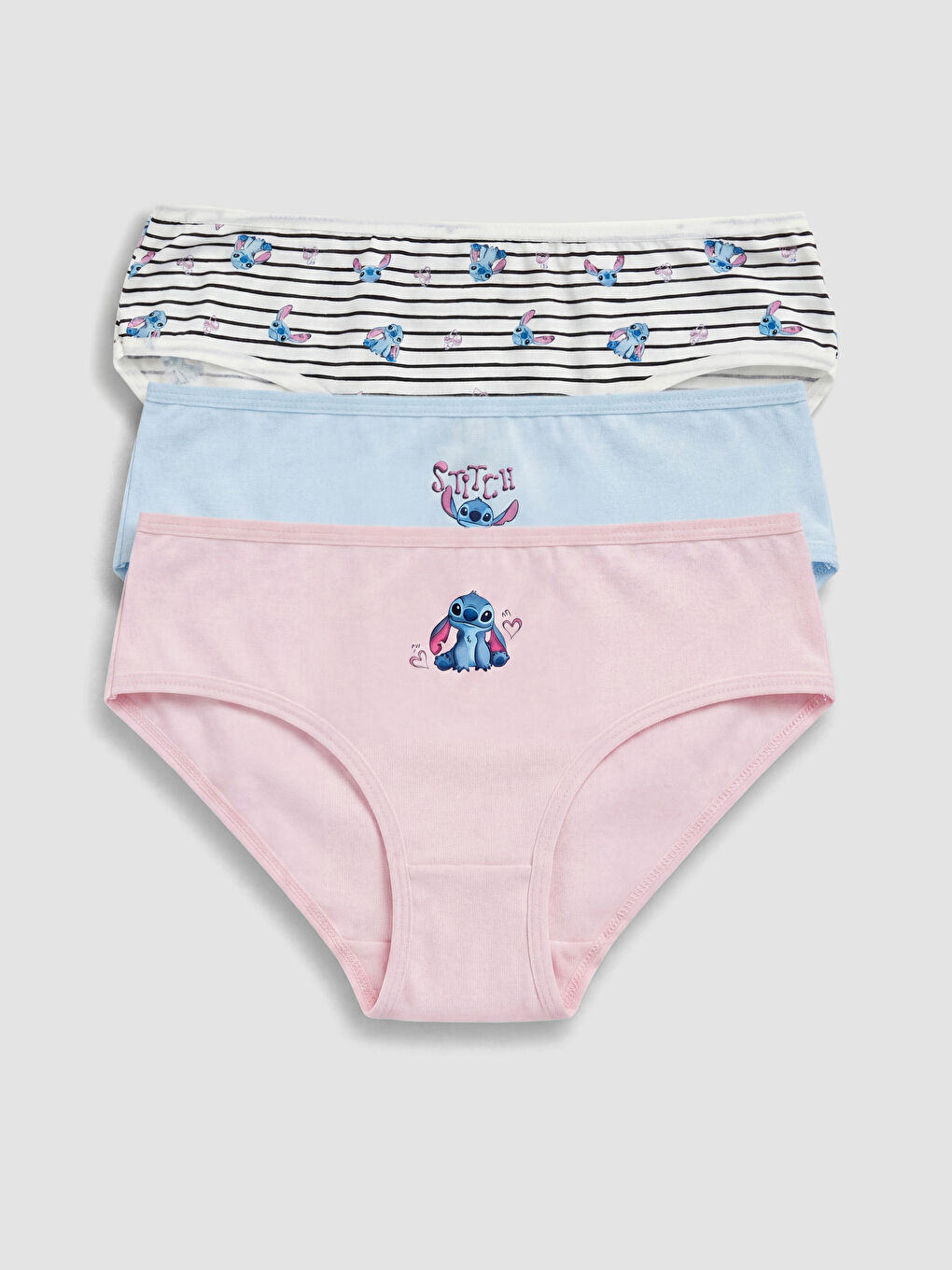 Ekru Stitch Baskılı Kız Çocuk Külot 3'lü-4
