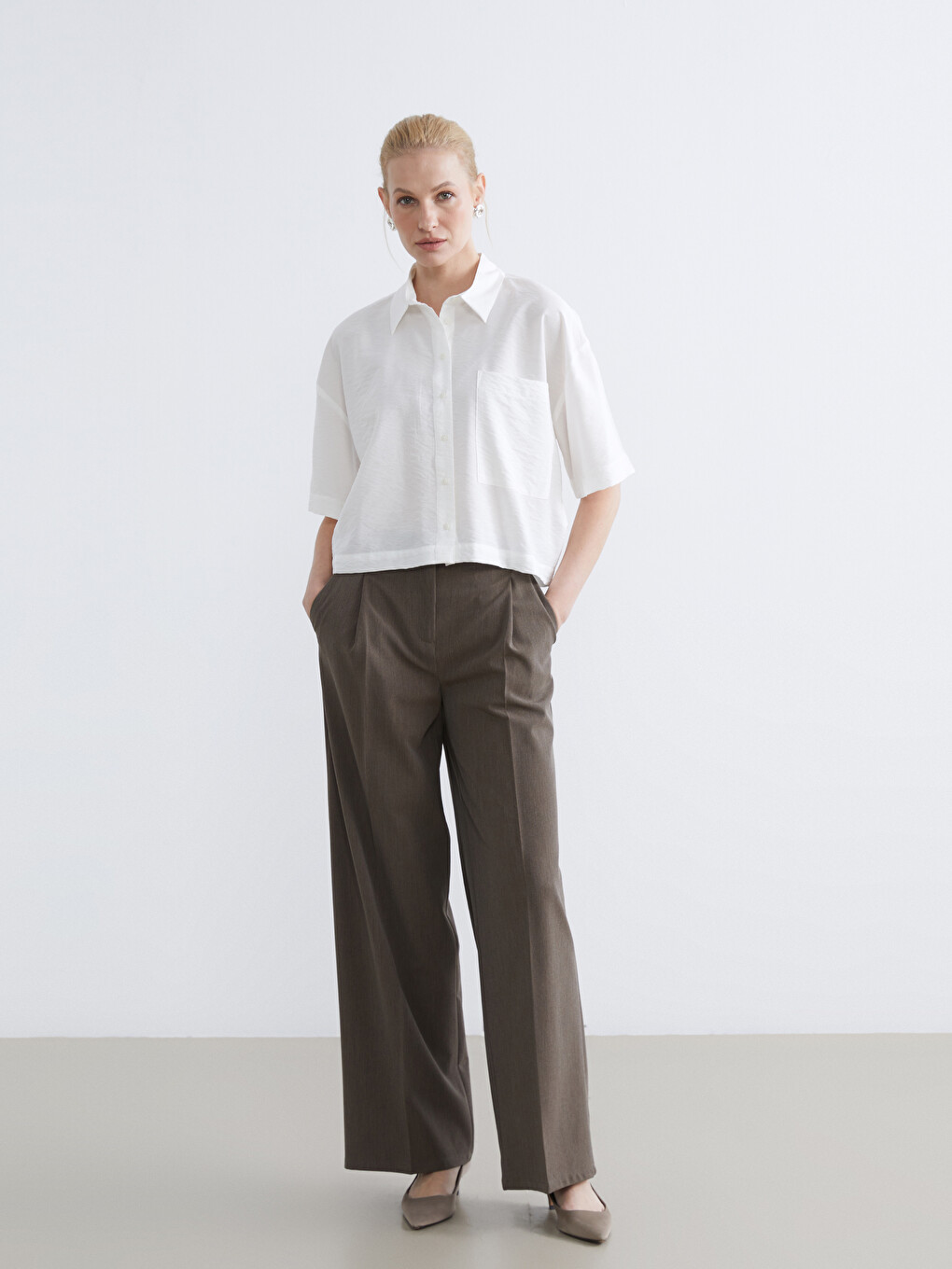 Oversize Short Sleeve Crop Women's Shirt-1