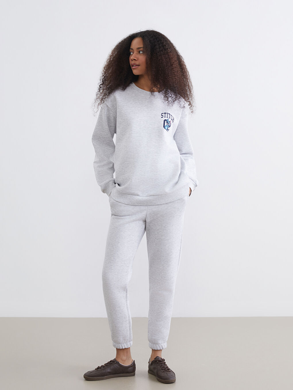 Gri Beli Lastikli Kadın Kalın Jogger Eşofman Altı