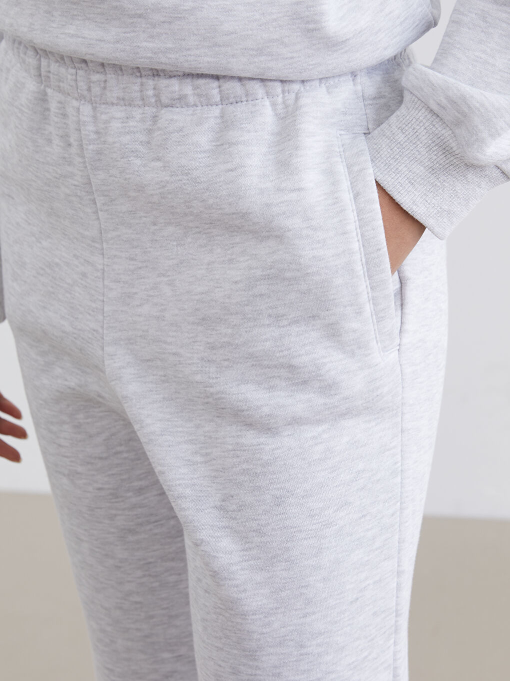 Gri Beli Lastikli Kadın Kalın Jogger Eşofman Altı-2