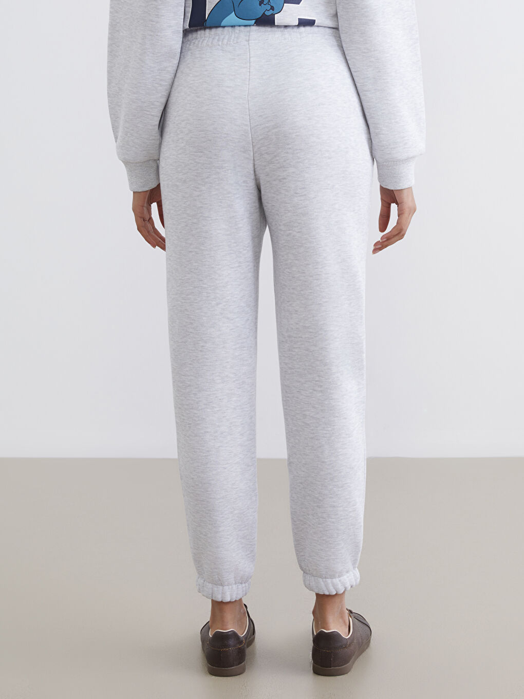 Gri Beli Lastikli Kadın Kalın Jogger Eşofman Altı-3