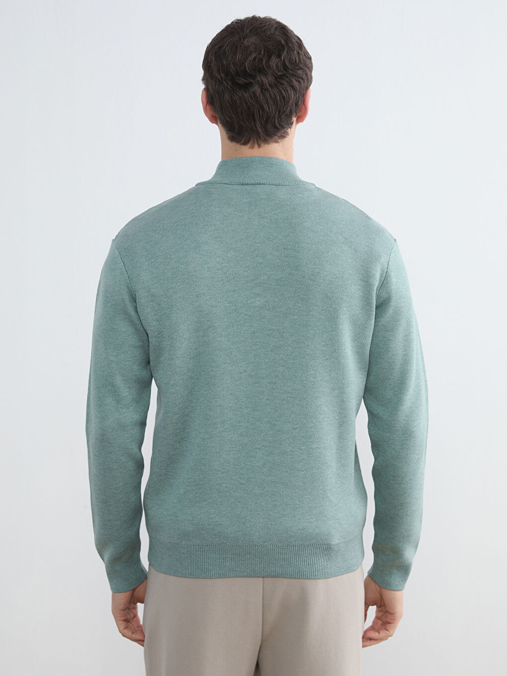 Mavi Dik Yaka Erkek Triko Kazak-3