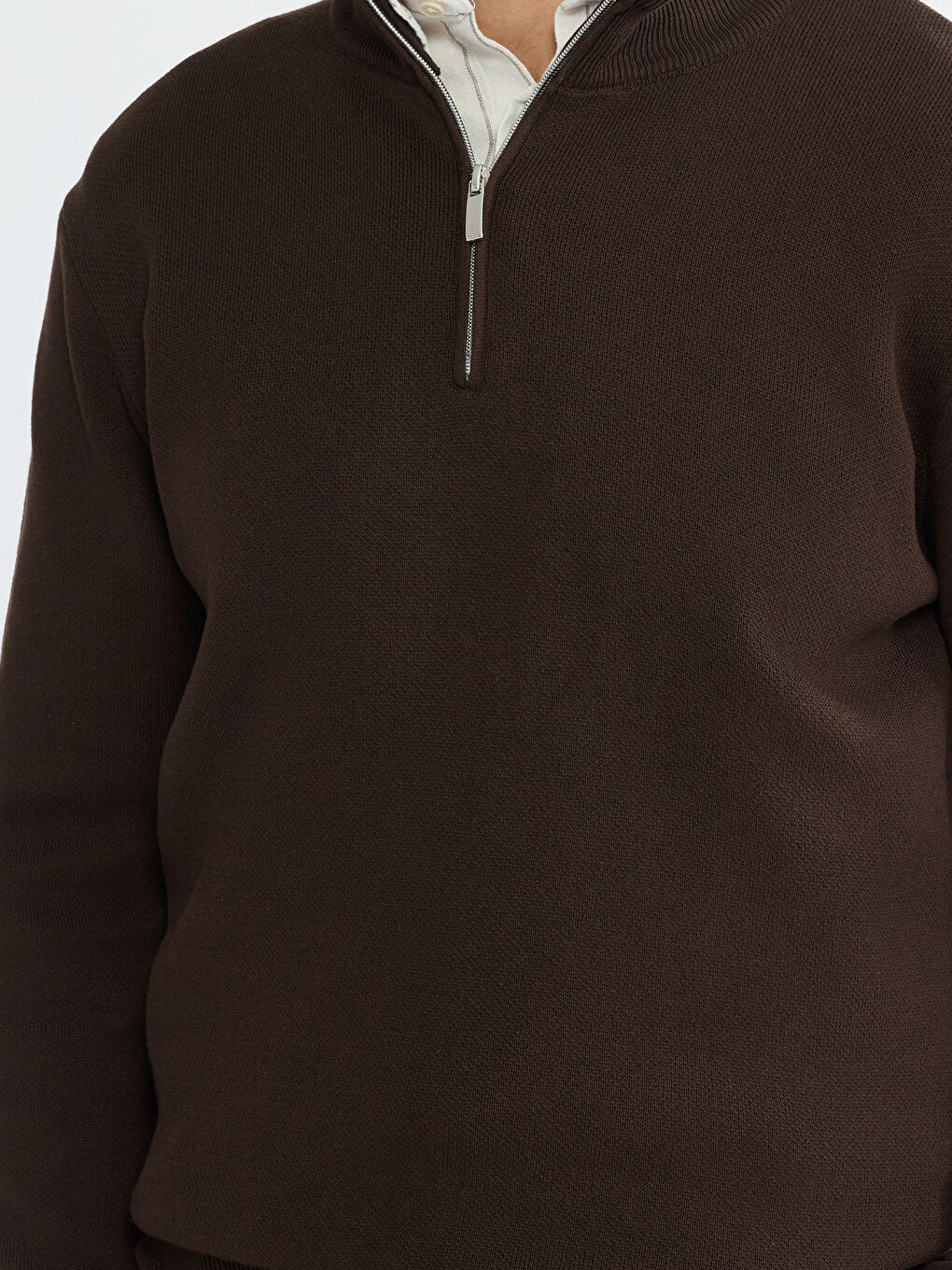 Kahverengi Dik Yaka Erkek Triko Kazak-2