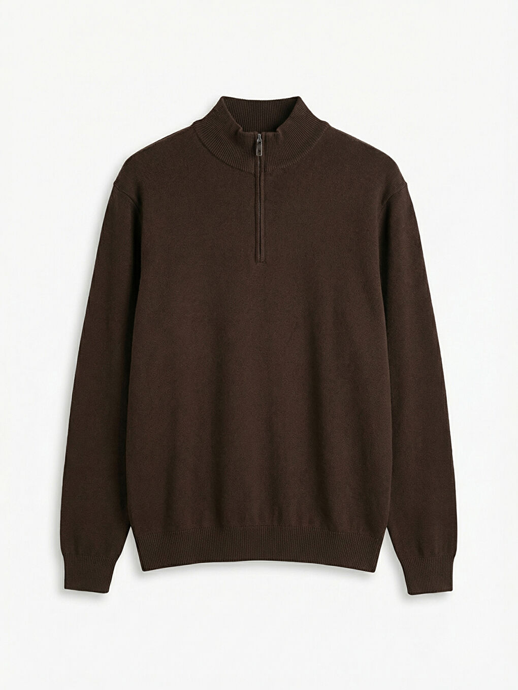 Kahverengi Dik Yaka Erkek Triko Kazak