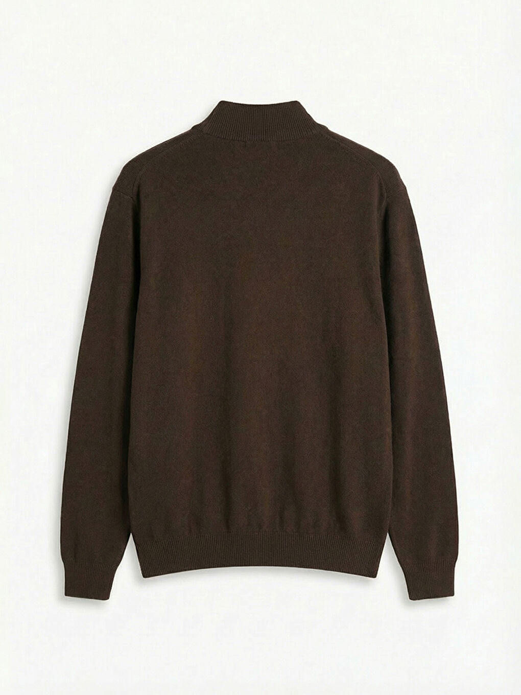 Kahverengi Dik Yaka Erkek Triko Kazak-1