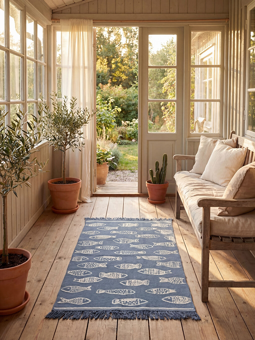 Mavi Balık Desenli Halı 80x140 cm