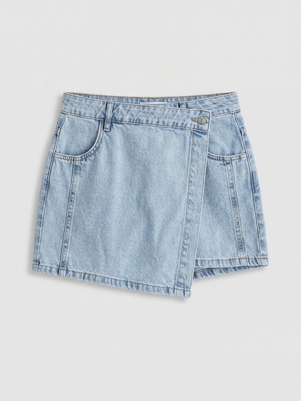 İndigo Yüksek Bel Kadın Jean Şort Etek-4