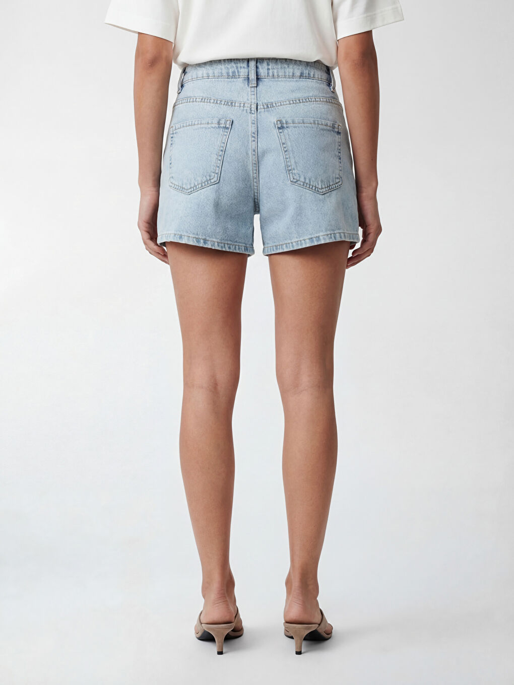 İndigo Yüksek Bel Kadın Jean Şort Etek-3