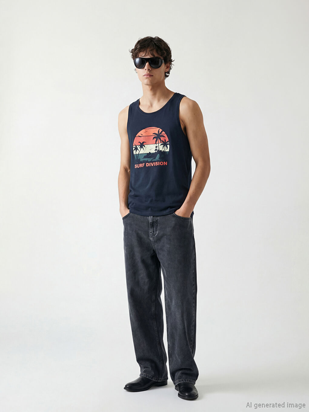 Rundhalsausschnitt Bedrucktes Herren Ärmelloses T-Shirt-1