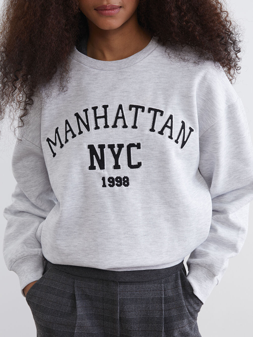 Gri NYC Baskılı Oversize Kadın Sweatshirt-2