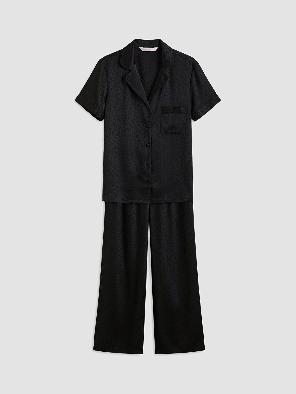 Siyah Desenli Kadın Saten Pijama Takım-4