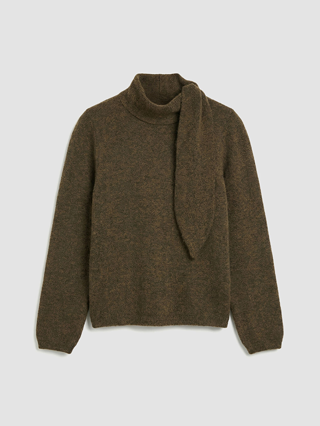 Haki Balıkçı Yaka Bağlama Detaylı Kadın Triko Kazak-4