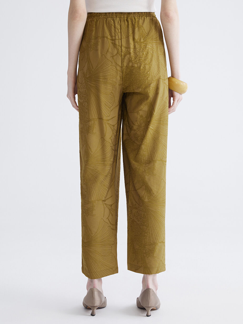 Haki Beli Lastikli Desenli Kadın Pantolon-3