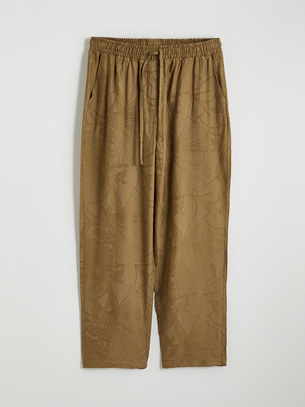 Haki Beli Lastikli Desenli Kadın Pantolon-4