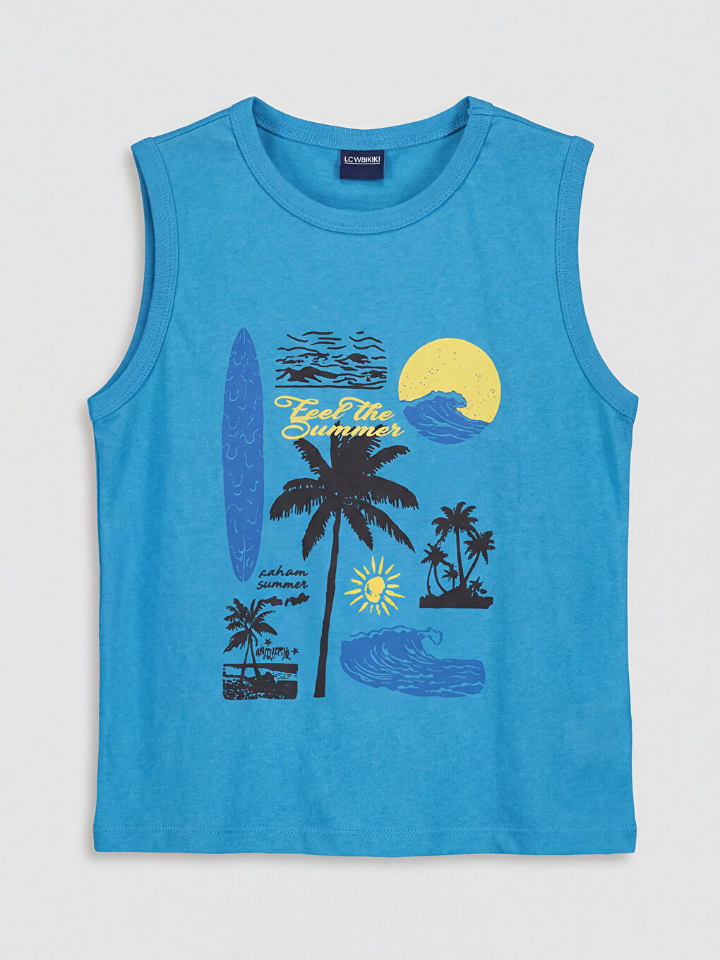 Mavi Bisiklet Yaka Baskılı Erkek Çocuk Atlet