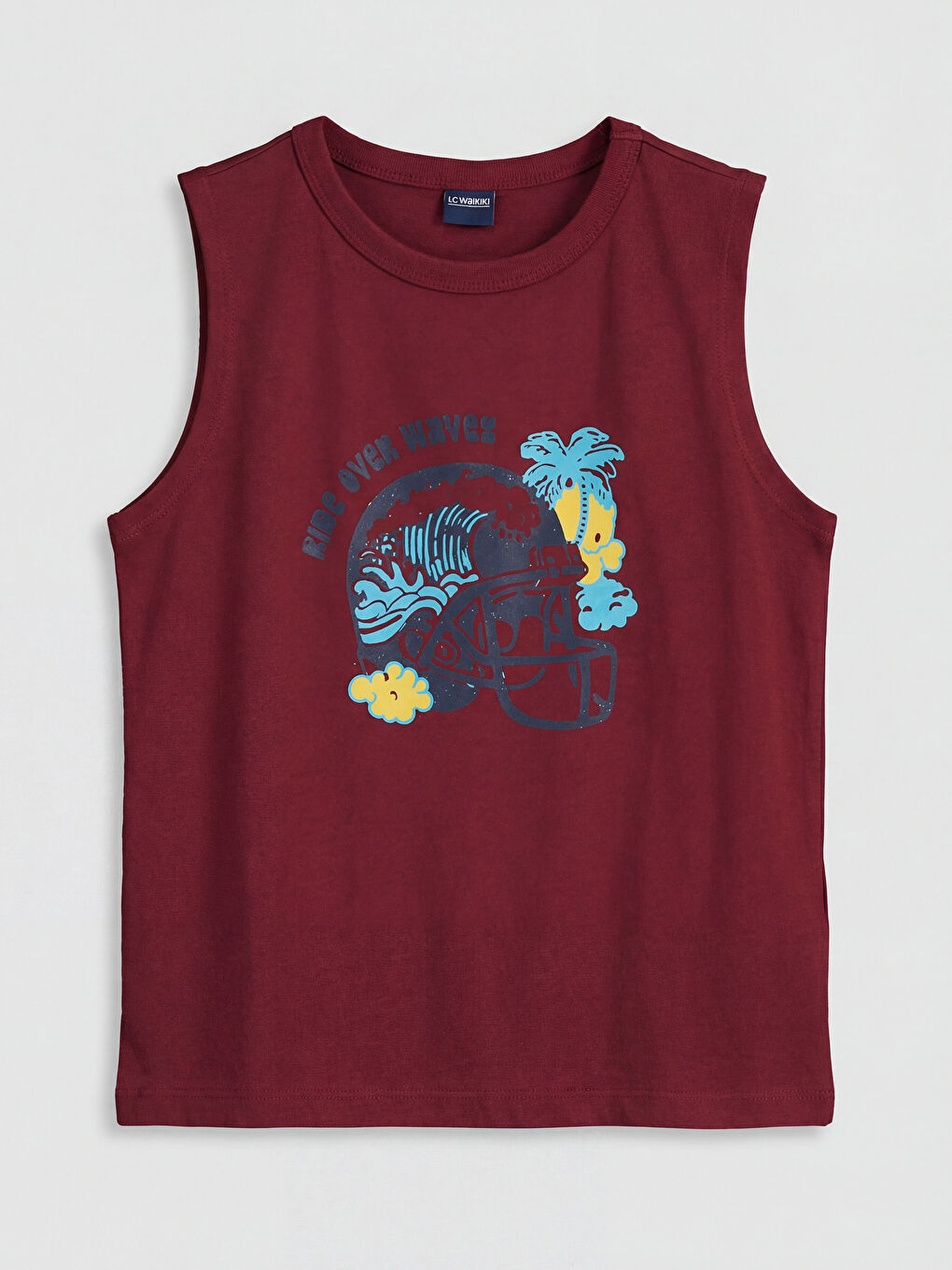 Bordo Bisiklet Yaka Baskılı Erkek Çocuk Atlet