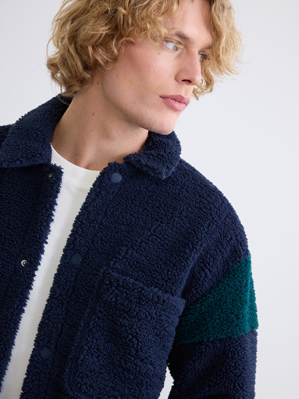 Lacivert Rahat Kalıp Erkek Pelüş Gömlek Ceket-2