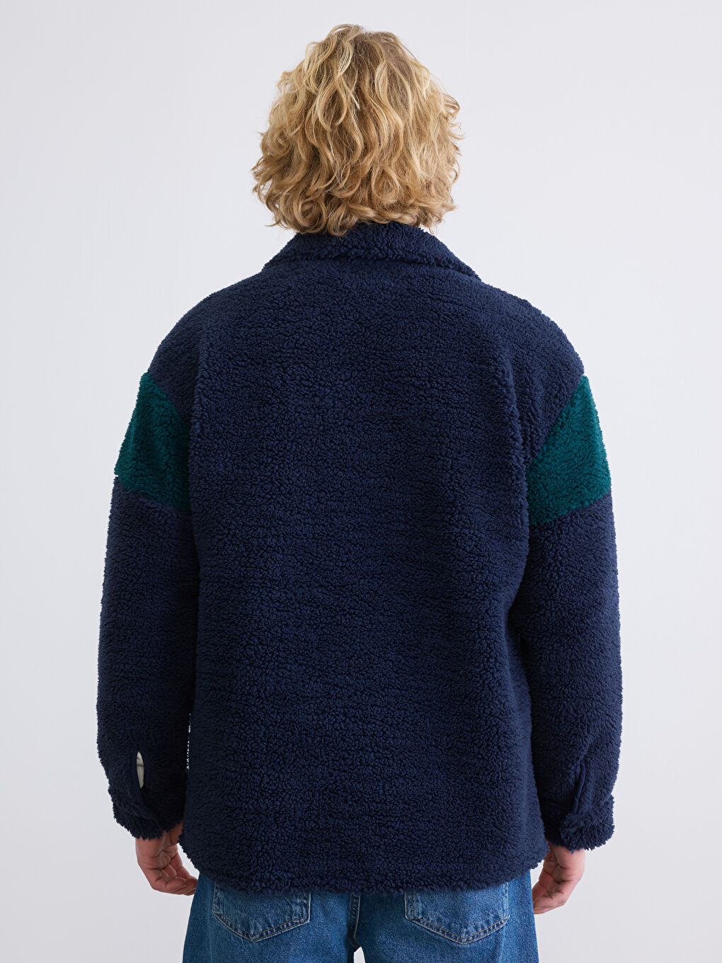 Lacivert Rahat Kalıp Erkek Pelüş Gömlek Ceket-3